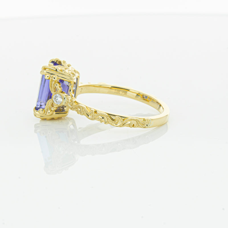 18ct Yellow Gold Tanzanite & Diamond Romanov Ring-Ring-Walker & Hall