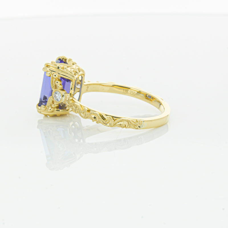 18ct Yellow Gold Tanzanite & Diamond Romanov Ring-Ring-Walker & Hall
