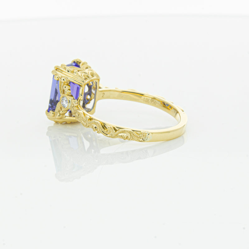 18ct Yellow Gold Tanzanite & Diamond Romanov Ring-Ring-Walker & Hall