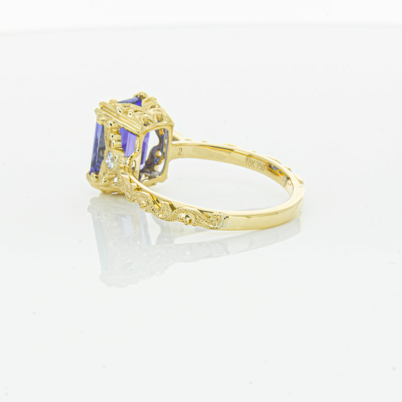 18ct Yellow Gold Tanzanite & Diamond Romanov Ring-Ring-Walker & Hall