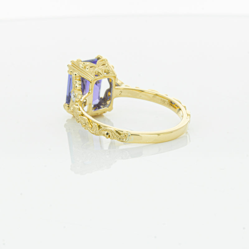 18ct Yellow Gold Tanzanite & Diamond Romanov Ring-Ring-Walker & Hall