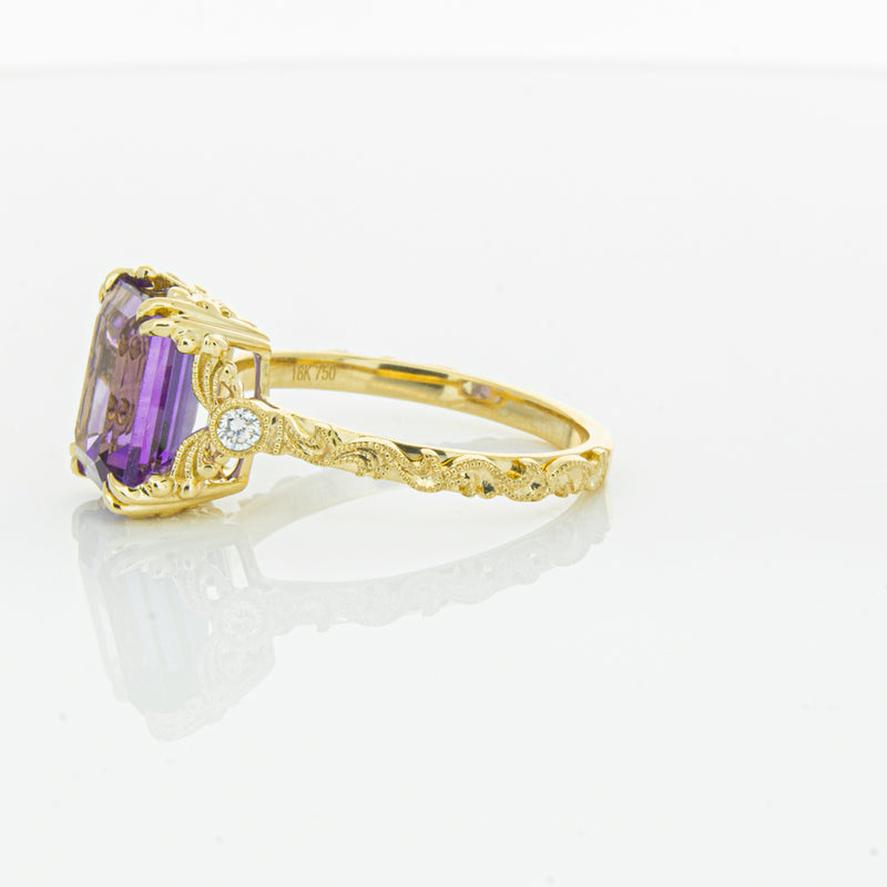 18ct Yellow Gold Amethyst & Diamond Romanov Ring-Ring-Walker & Hall