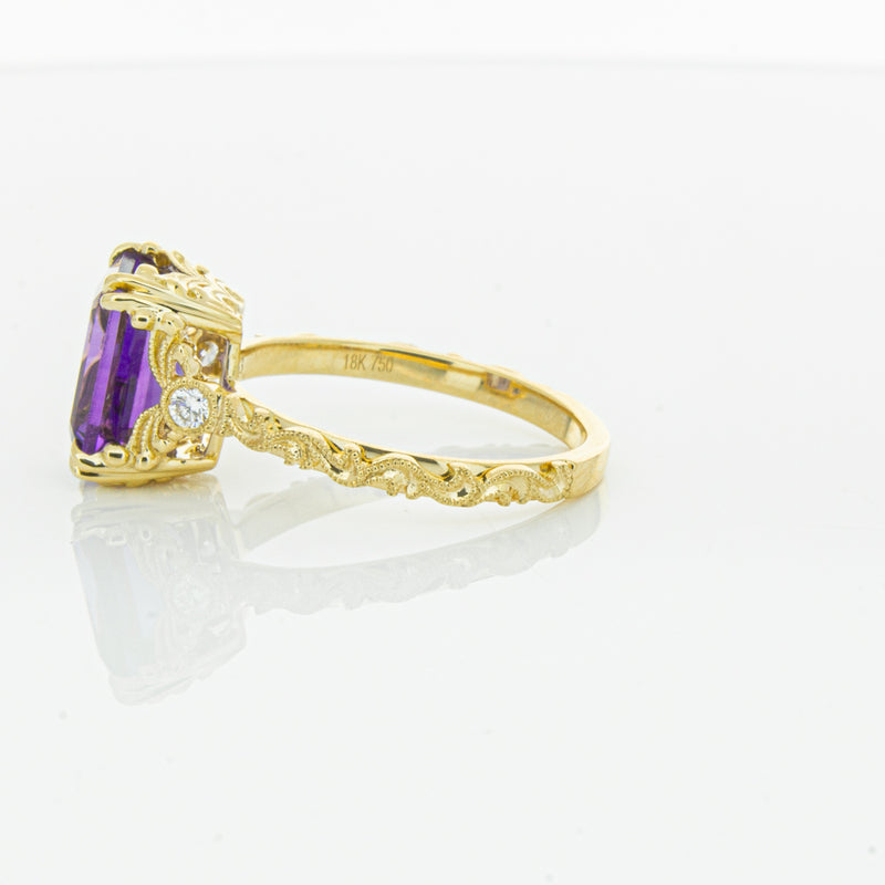 18ct Yellow Gold Amethyst & Diamond Romanov Ring-Ring-Walker & Hall