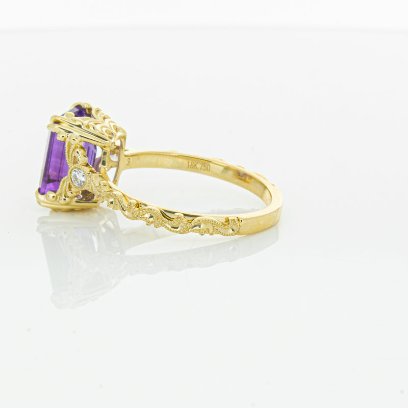 18ct Yellow Gold Amethyst & Diamond Romanov Ring-Ring-Walker & Hall