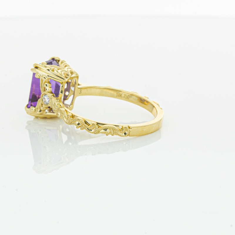 18ct Yellow Gold Amethyst & Diamond Romanov Ring-Ring-Walker & Hall