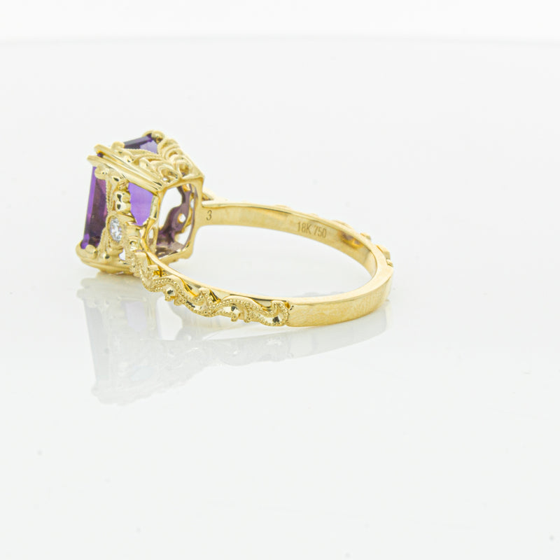 18ct Yellow Gold Amethyst & Diamond Romanov Ring-Ring-Walker & Hall