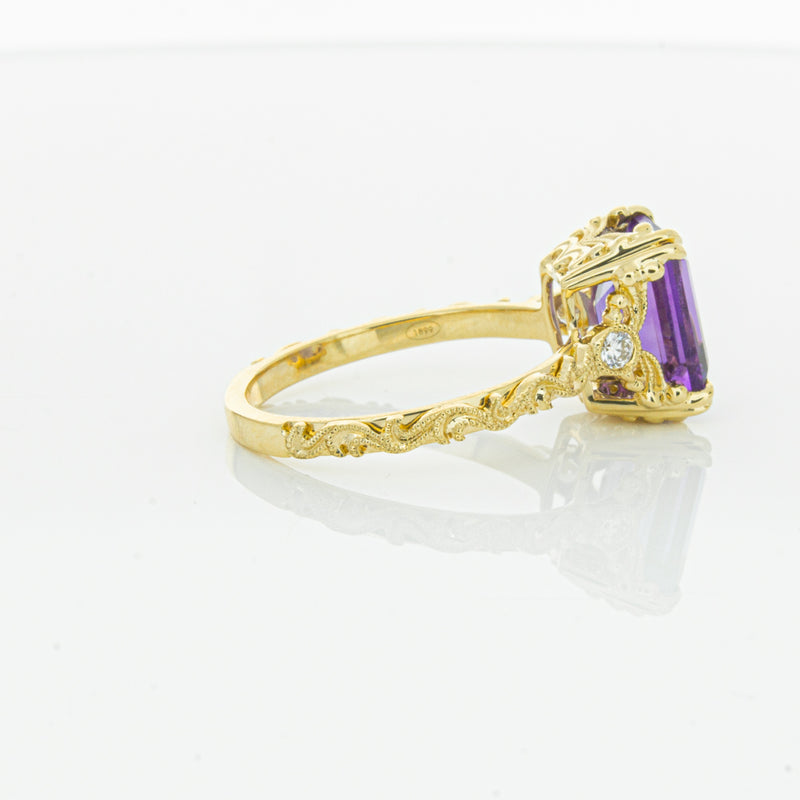 18ct Yellow Gold Amethyst & Diamond Romanov Ring-Ring-Walker & Hall