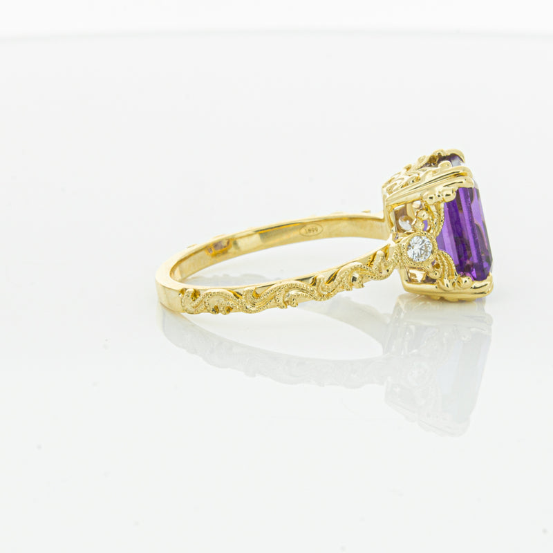 18ct Yellow Gold Amethyst & Diamond Romanov Ring-Ring-Walker & Hall