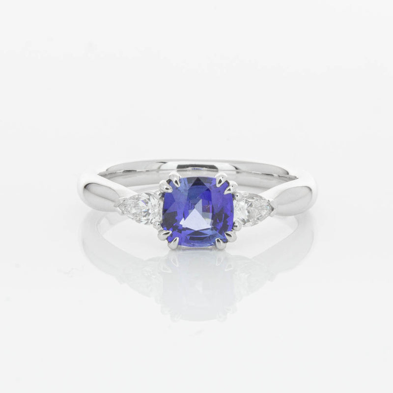 18ct White Gold 1.03ct Cushion Sapphire & Diamond Ayla Ring-Ring-Walker & Hall