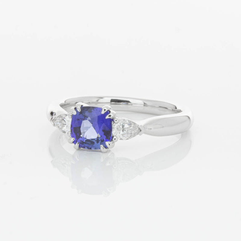 18ct White Gold 1.03ct Cushion Sapphire & Diamond Ayla Ring-Ring-Walker & Hall