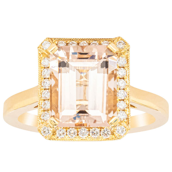 18ct Yellow Gold 3.19ct Morganite & Diamond Empire Ring - Ring - Walker & Hall