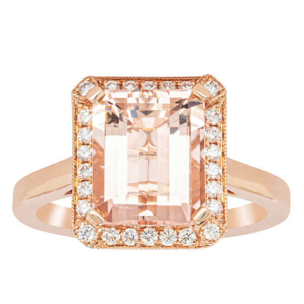 18ct Rose Gold 3.25ct Morganite & Diamond Empire Ring - Ring - Walker & Hall