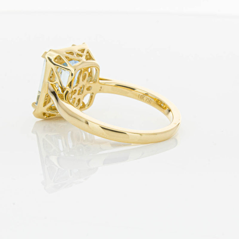 18ct Yellow Gold 3.16ct Aquamarine & Diamond Empire Ring-Ring-Walker & Hall