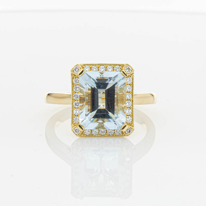 18ct Yellow Gold 3.16ct Aquamarine & Diamond Empire Ring-Ring-Walker & Hall