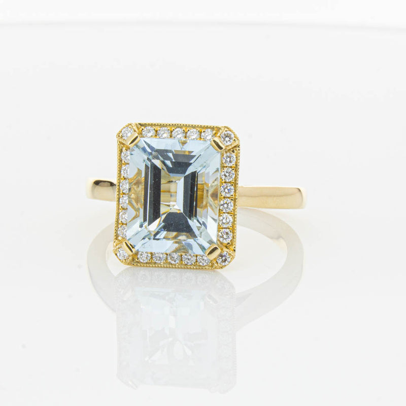 18ct Yellow Gold 3.16ct Aquamarine & Diamond Empire Ring-Ring-Walker & Hall