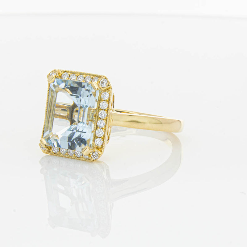 18ct Yellow Gold 3.16ct Aquamarine & Diamond Empire Ring-Ring-Walker & Hall