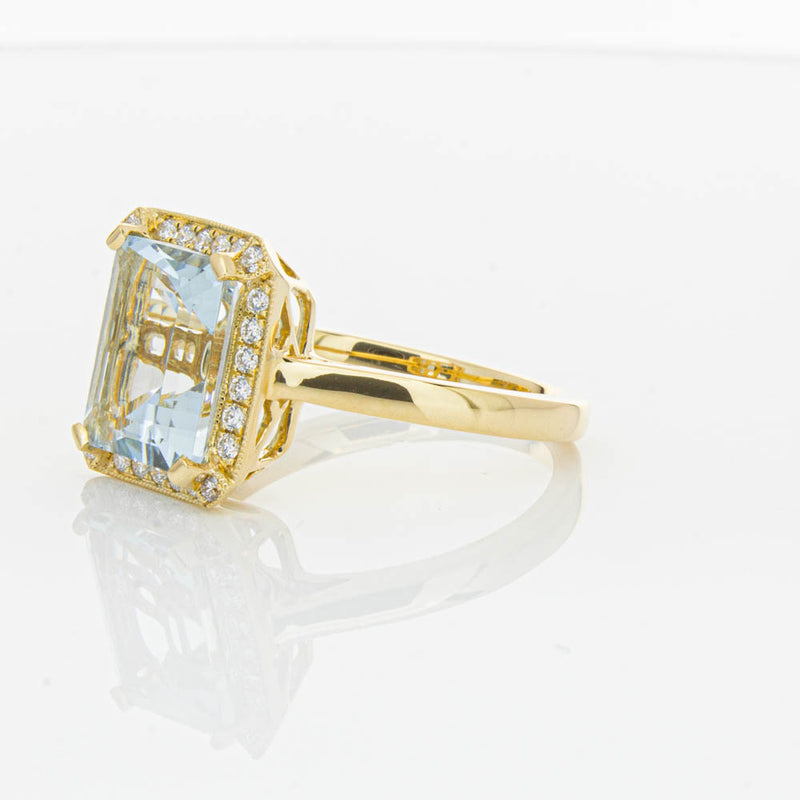 18ct Yellow Gold 3.16ct Aquamarine & Diamond Empire Ring-Ring-Walker & Hall