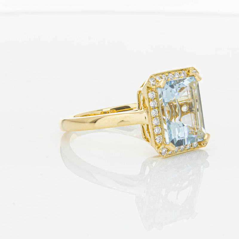 18ct Yellow Gold 3.16ct Aquamarine & Diamond Empire Ring-Ring-Walker & Hall