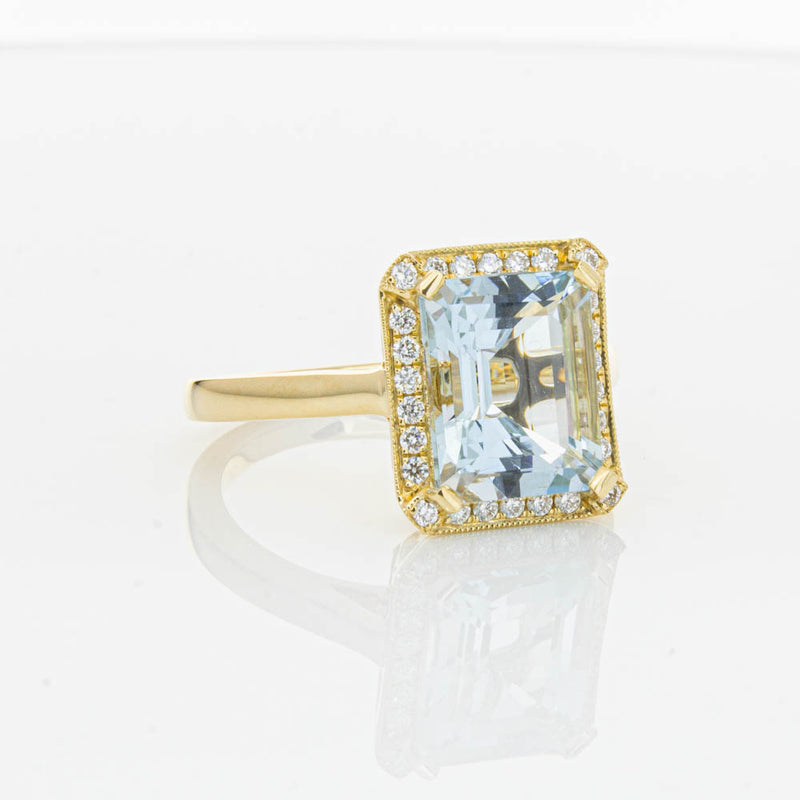 18ct Yellow Gold 3.16ct Aquamarine & Diamond Empire Ring-Ring-Walker & Hall