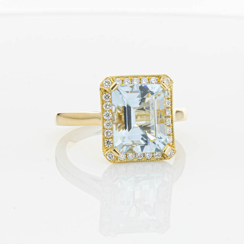 18ct Yellow Gold 3.16ct Aquamarine & Diamond Empire Ring-Ring-Walker & Hall