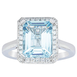 18ct White Gold 2.55ct Aquamarine & Diamond Empire Ring - Ring - Walker & Hall