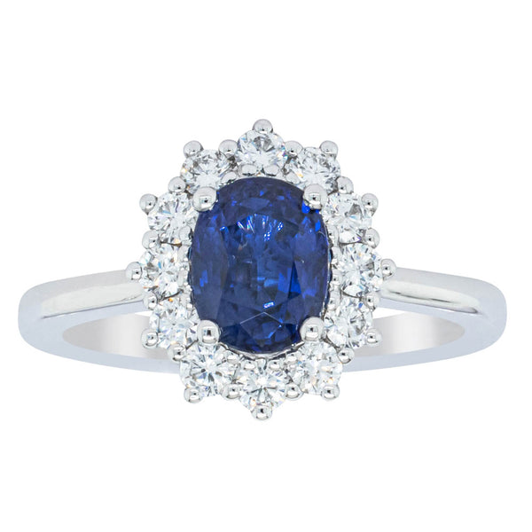 18ct White Gold 1.66ct Sapphire & Diamond Belle Ring - Ring - Walker & Hall