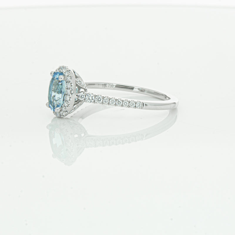 18ct White Gold Aquamarine & Diamond Mini Sierra Ring-Ring-Walker & Hall
