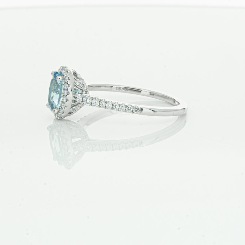 18ct White Gold Aquamarine & Diamond Mini Sierra Ring-Ring-Walker & Hall