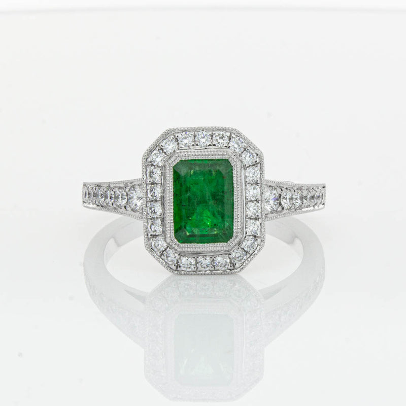 18ct White Gold Emerald & Diamond Ring-Ring-Walker & Hall