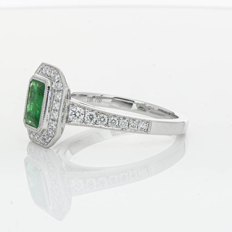 18ct White Gold Emerald & Diamond Ring-Ring-Walker & Hall