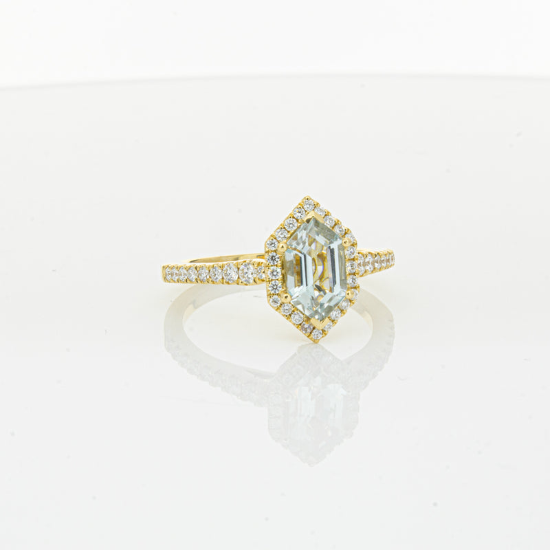 18ct Yellow Gold Aquamarine & Diamond Mini Sierra Ring-Ring-Walker & Hall
