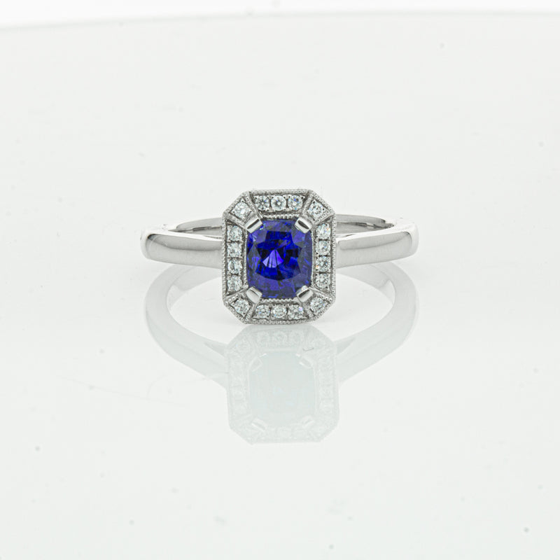 18ct White Gold 1.03ct Sapphire & Diamond Empire Ring-Ring-Walker & Hall