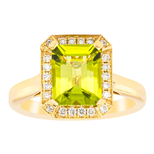 18ct Yellow Gold 2.29ct Peridot & Diamond Empire Ring - Ring - Walker & Hall