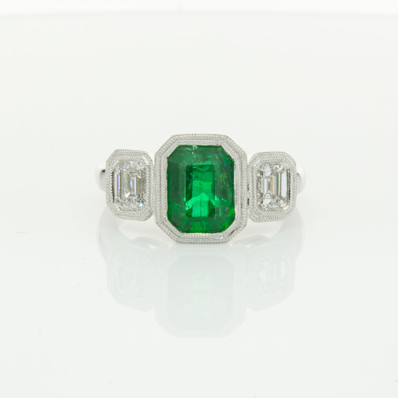 18ct White Gold Emerald & Diamond Ring-Ring-Walker & Hall