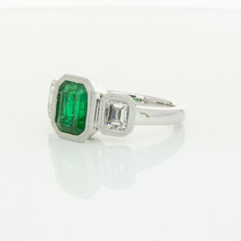18ct White Gold Emerald & Diamond Ring-Ring-Walker & Hall