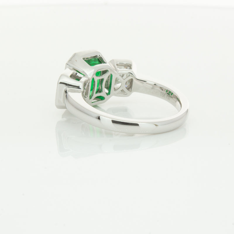 18ct White Gold Emerald & Diamond Ring-Ring-Walker & Hall