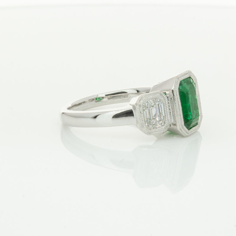 18ct White Gold Emerald & Diamond Ring-Ring-Walker & Hall