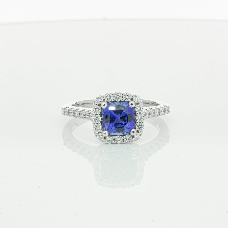 18ct White Gold 1.24ct Sapphire & Diamond Manhattan Ring-Ring-Walker & Hall