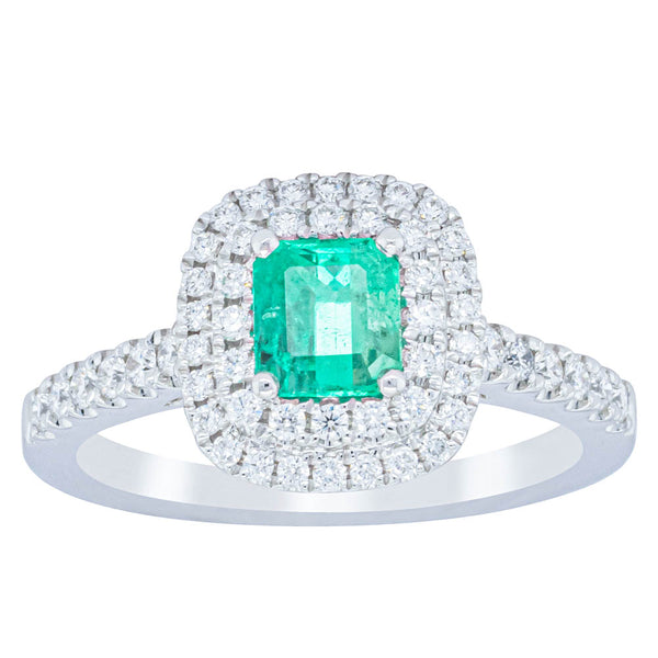 18ct White Gold .61ct Emerald & Diamond Rosa Ring - Ring - Walker & Hall