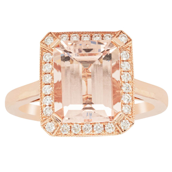 18ct Rose Gold 3.08ct Morganite & Diamond Empire Ring - Ring - Walker & Hall