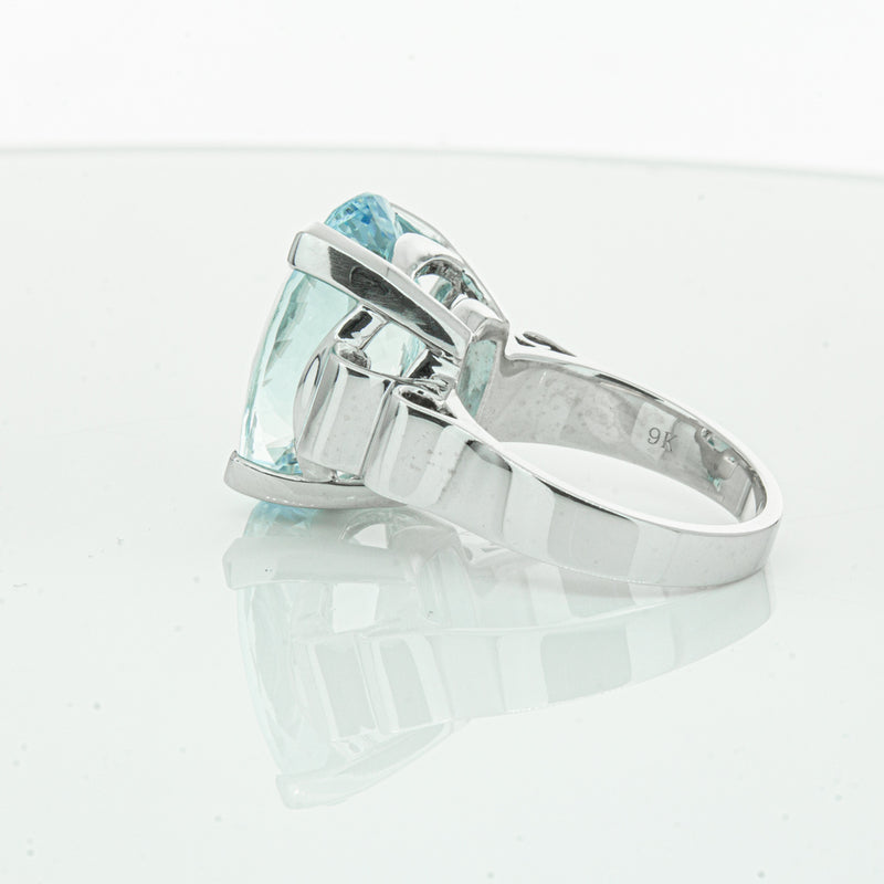 9ct White Gold Aquamarine Ring-Ring-Walker & Hall