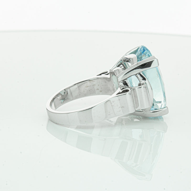 9ct White Gold Aquamarine Ring-Ring-Walker & Hall