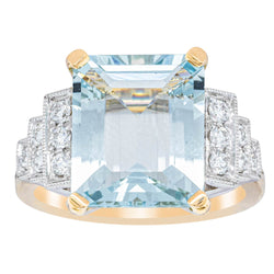 18ct Yellow Gold 5.02ct Aquamarine & Diamond Maya Ring - Ring - Walker & Hall