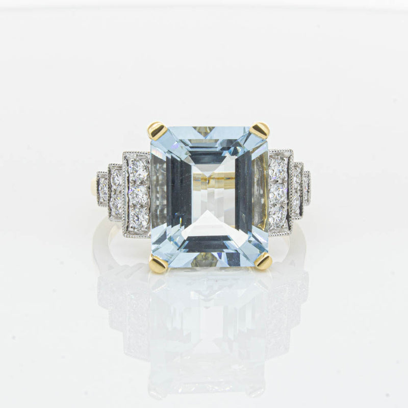 18ct Yellow Gold 4.78ct Aquamarine & Diamond Maya Ring-Ring-Walker & Hall