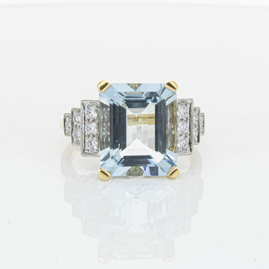 18ct Yellow Gold 4.78ct Aquamarine & Diamond Maya Ring-Ring-Walker & Hall