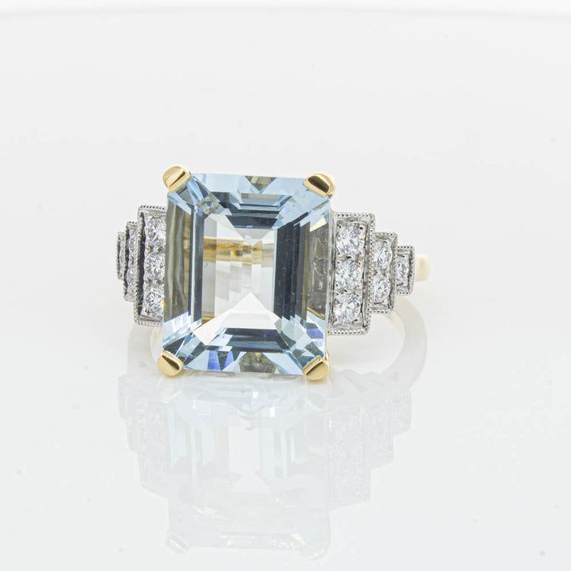 18ct Yellow Gold 4.78ct Aquamarine & Diamond Maya Ring-Ring-Walker & Hall