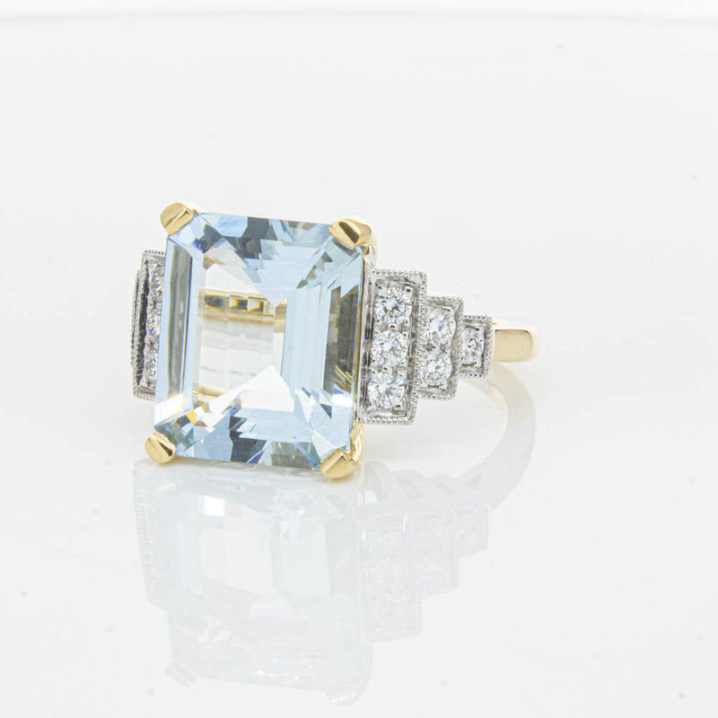 18ct Yellow Gold 4.78ct Aquamarine & Diamond Maya Ring-Ring-Walker & Hall