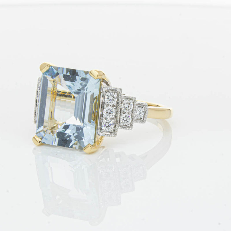 18ct Yellow Gold 4.78ct Aquamarine & Diamond Maya Ring-Ring-Walker & Hall