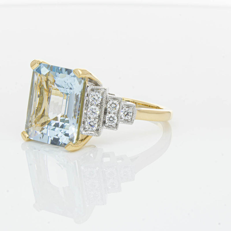 18ct Yellow Gold 4.78ct Aquamarine & Diamond Maya Ring-Ring-Walker & Hall