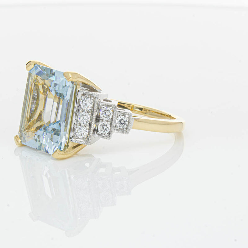 18ct Yellow Gold 4.78ct Aquamarine & Diamond Maya Ring-Ring-Walker & Hall
